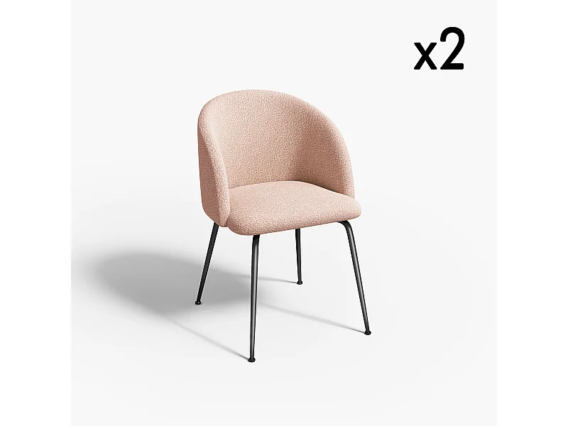 Lot de 2 chaises bouclette rose pieds noir mat