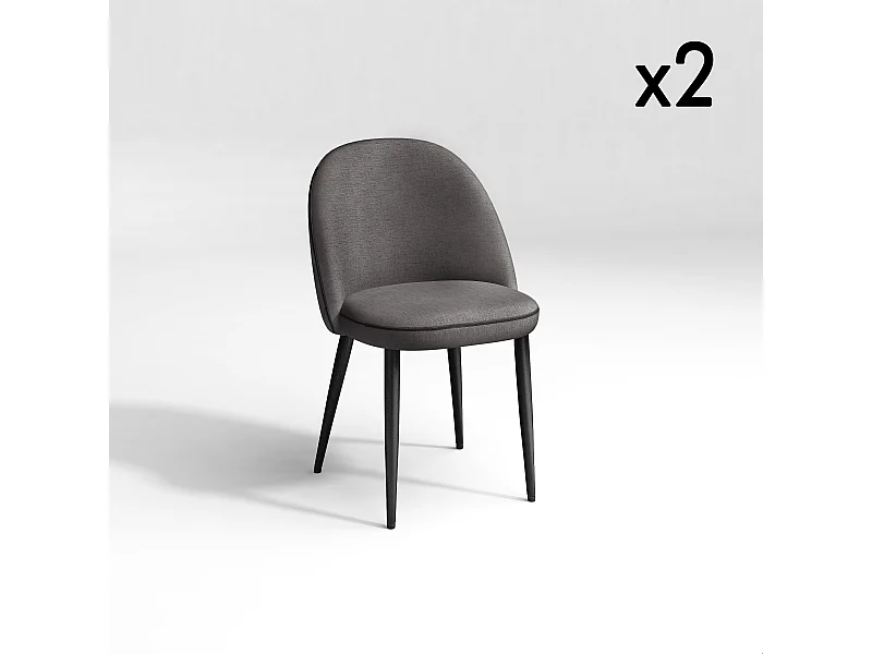 Lot de 2 chaises tissus gris anthracite passepoil noir pieds noir mat