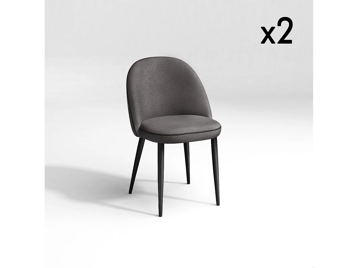 Lot de 2 chaises tissus gris anthracite passepoil noir pieds noir mat