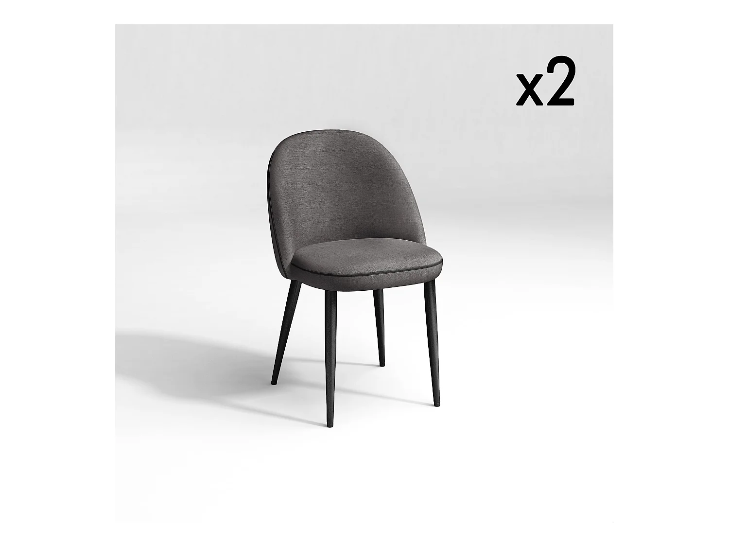 Lot de 2 chaises tissus gris anthracite passepoil noir pieds noir mat