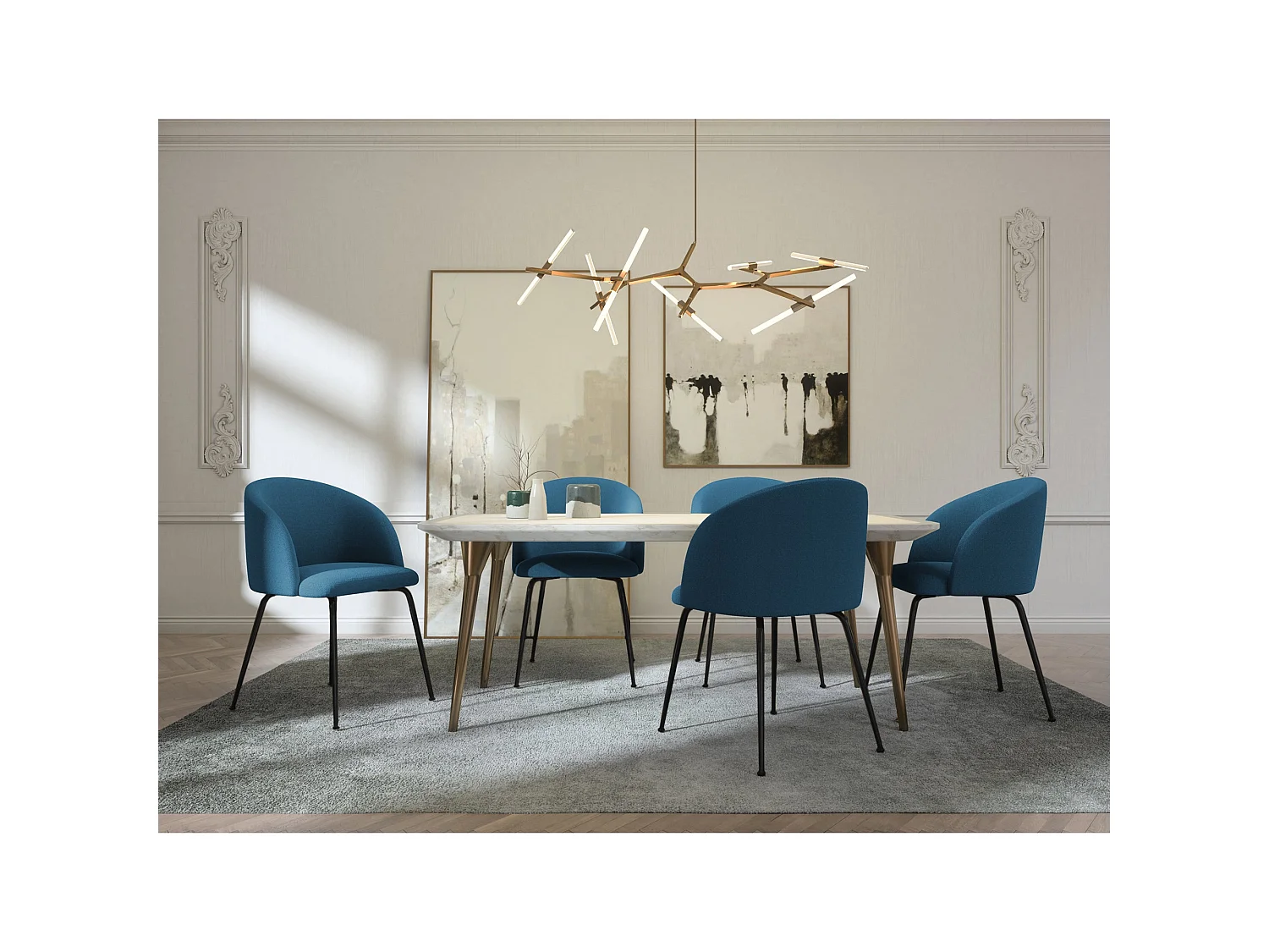 Lot de 2 chaises tissu bleu pétrole pieds noir mat