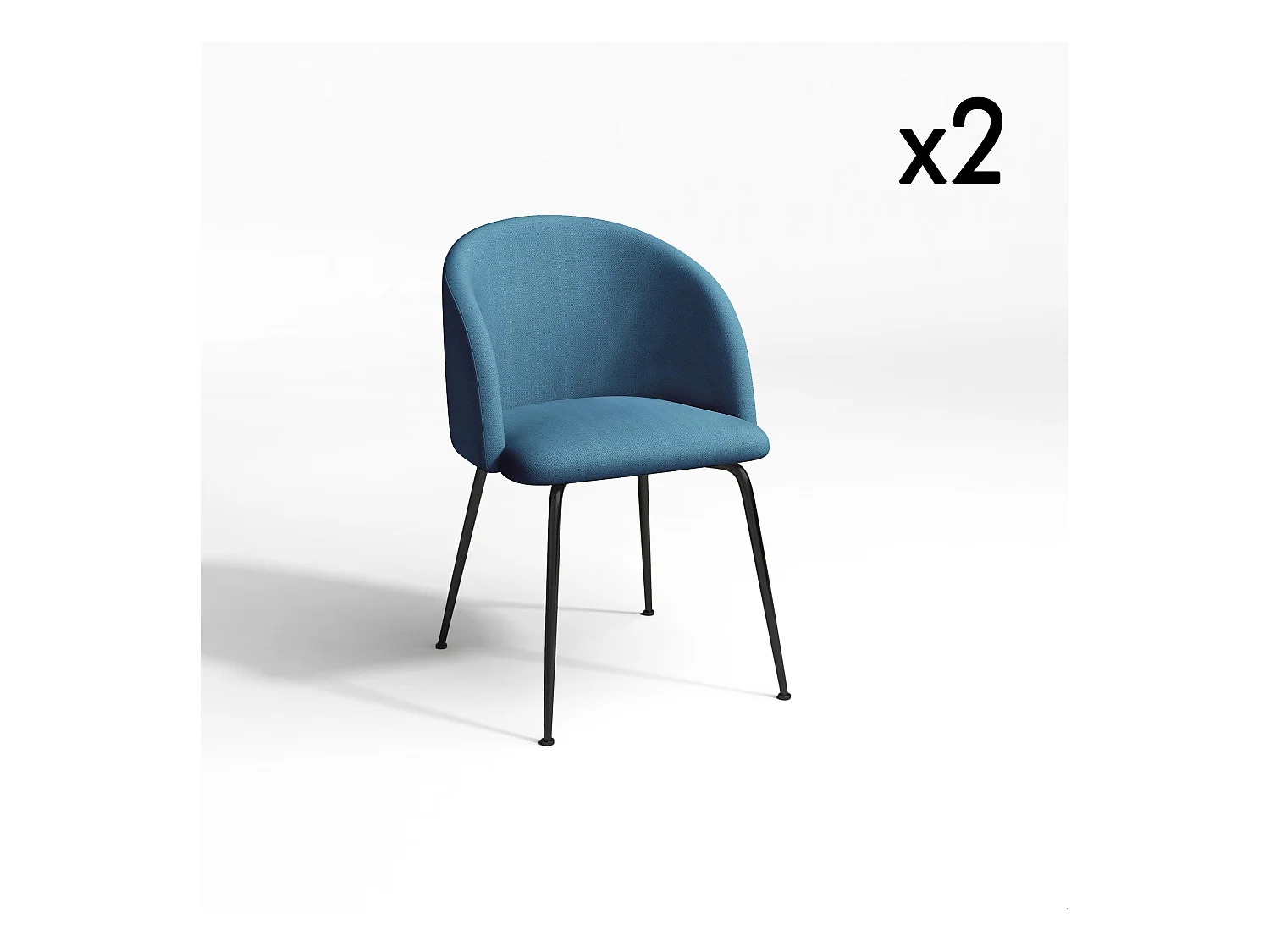 Lot de 2 chaises tissu bleu pétrole pieds noir mat
