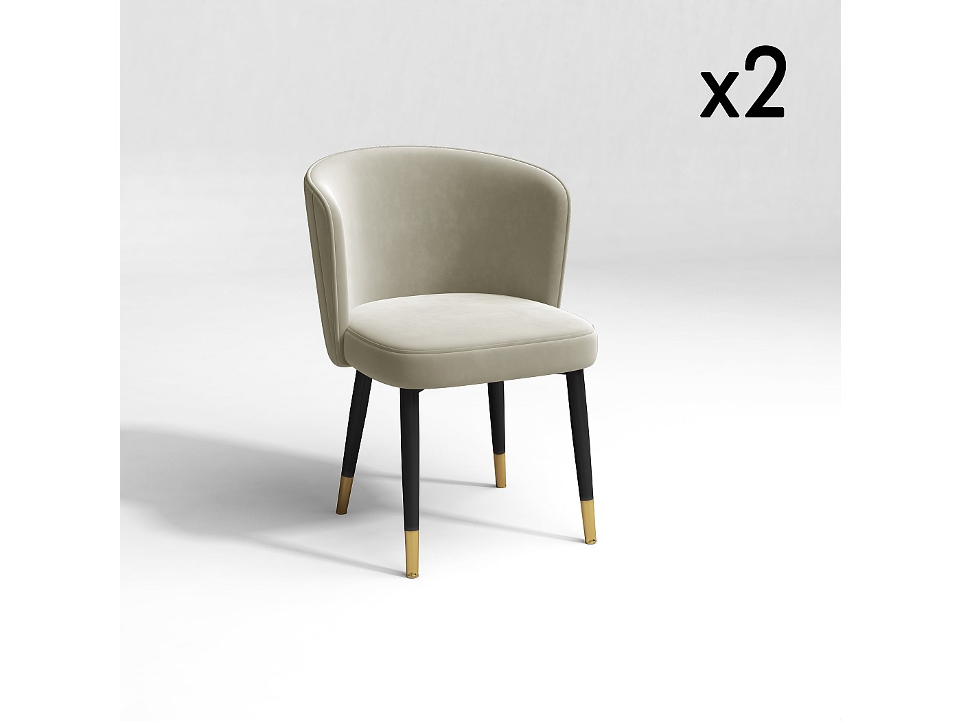 Chaise De Luxe Velours Italien – Gris Crème – Pieds Dorés – Dossier Rond – Moderne