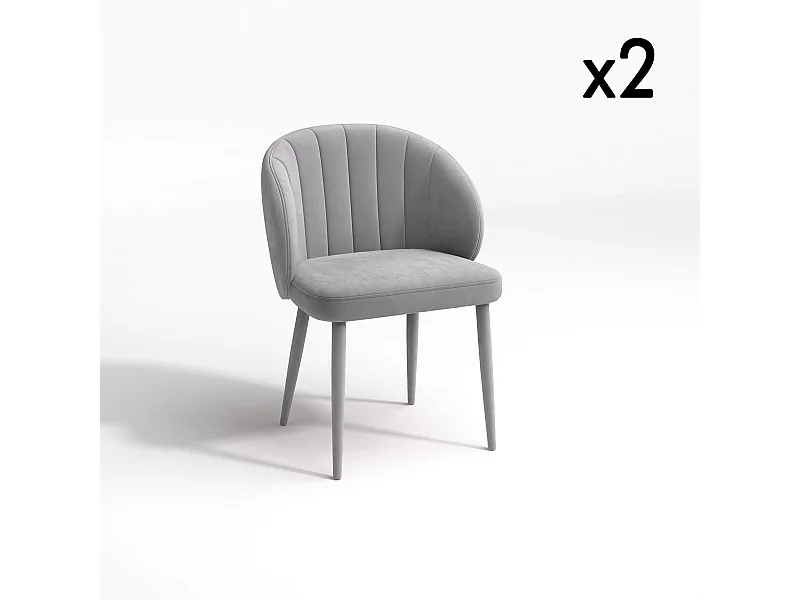 Lot de 2 chaises velours gris clair pieds velours assortis
