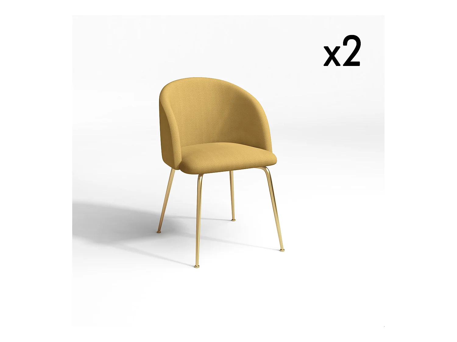 Lot de 2 chaises tissu moutarde pieds or chrome brossé