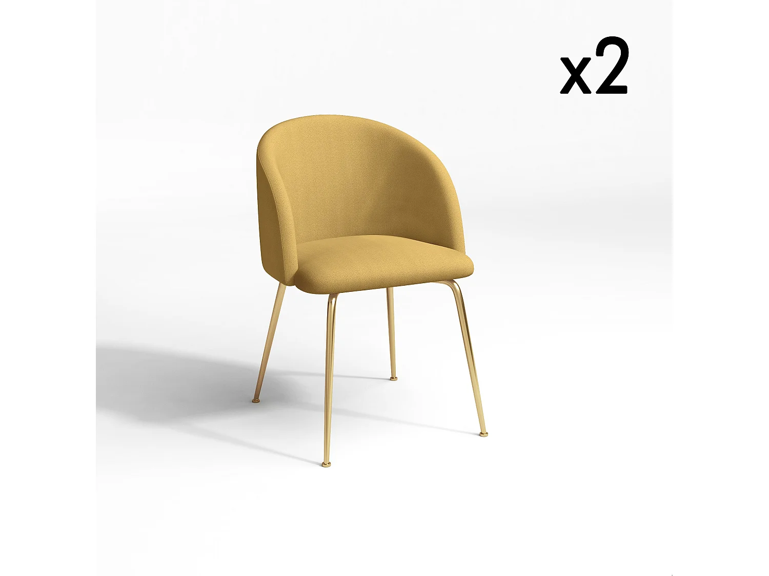 Lot de 2 chaises tissu moutarde pieds or chrome brossé