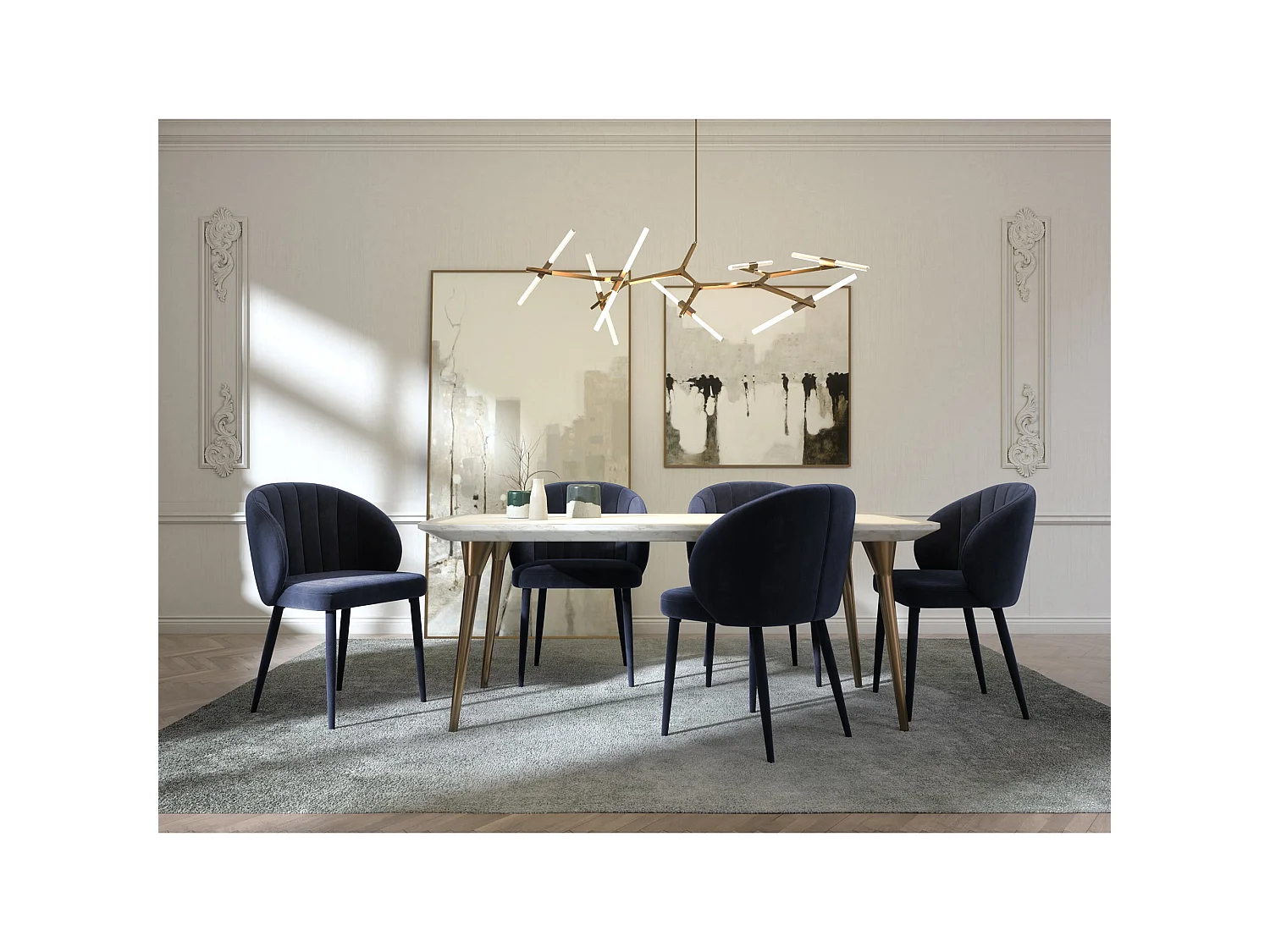 Lot de 2 chaises velours bleu saphir pieds velours assortis