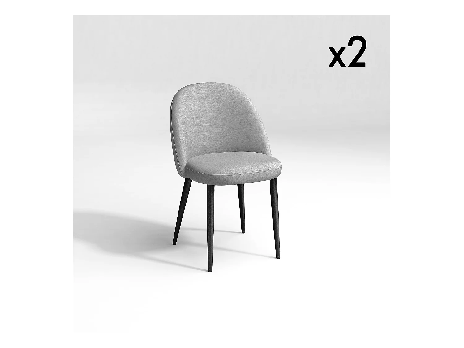 Lot de 2 chaises tissus gris clair passepoil gris clair pieds noir mat