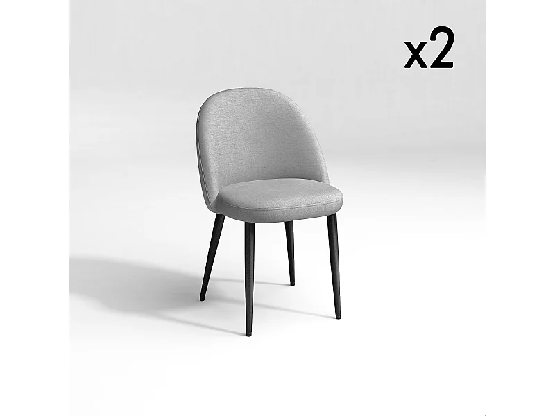 Lot de 2 chaises tissus gris clair passepoil gris clair pieds noir mat