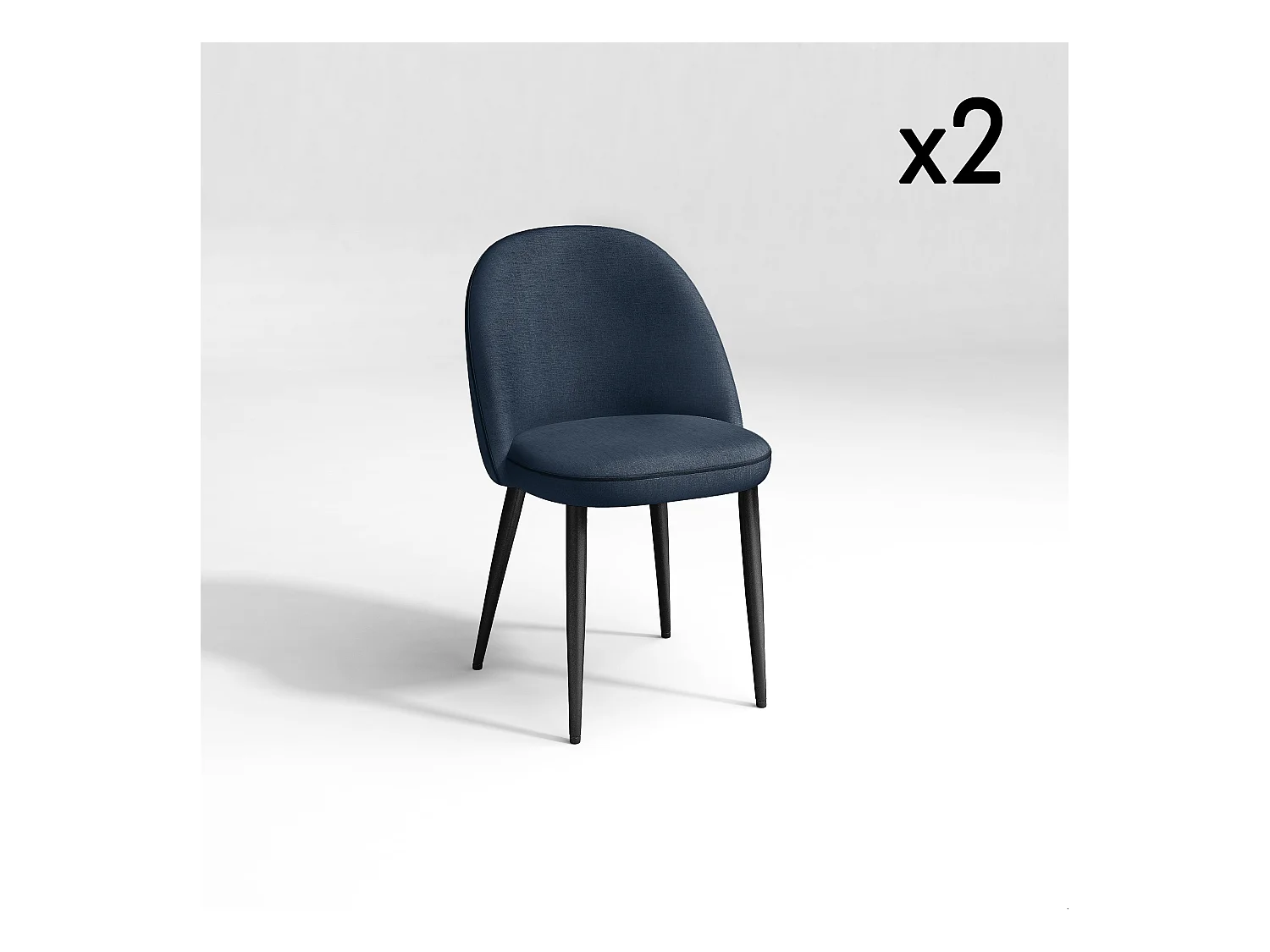 Lot de 2 chaises tissus bleu passepoil noir pieds noir mat