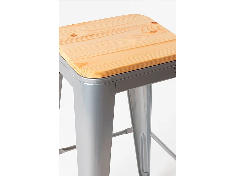 Lote de 4 Taburetes Torix Altos Madera Natural - Gris metalizado