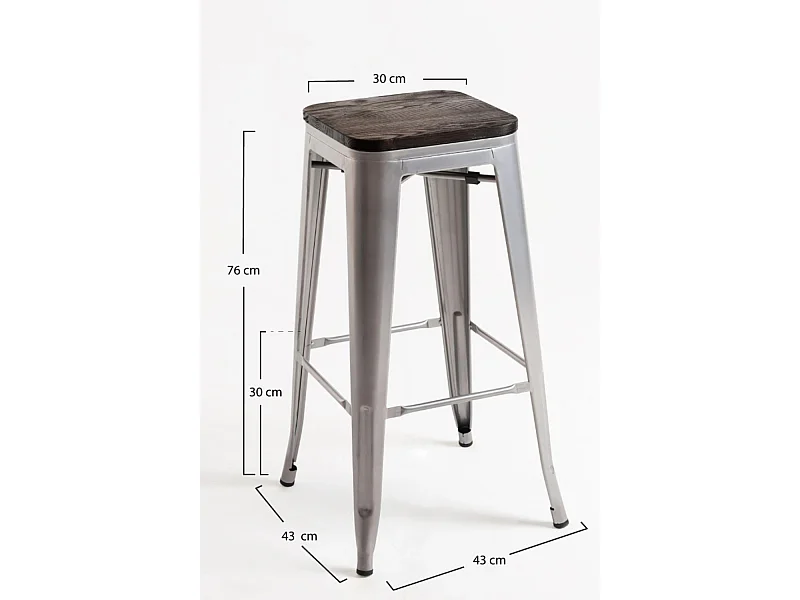 Lote de 4 Taburetes Torix Madera - Gris metalizado