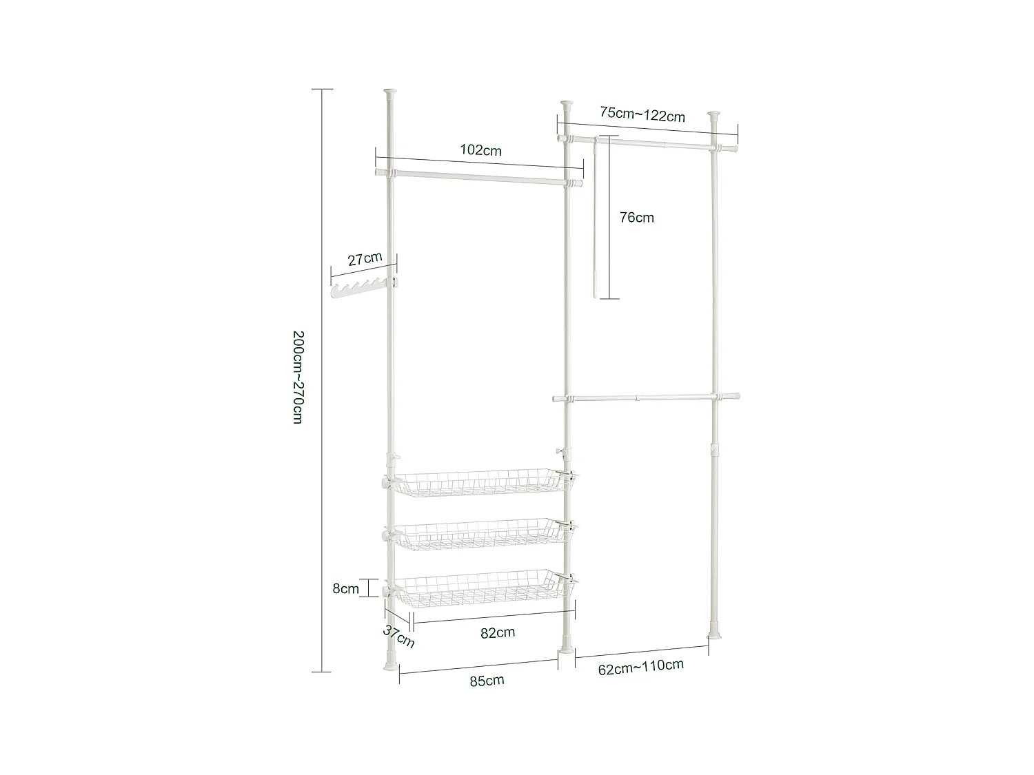 SoBuy FRG34-W Kledingkast Telescoop Herkule Systeem, Kledingrek