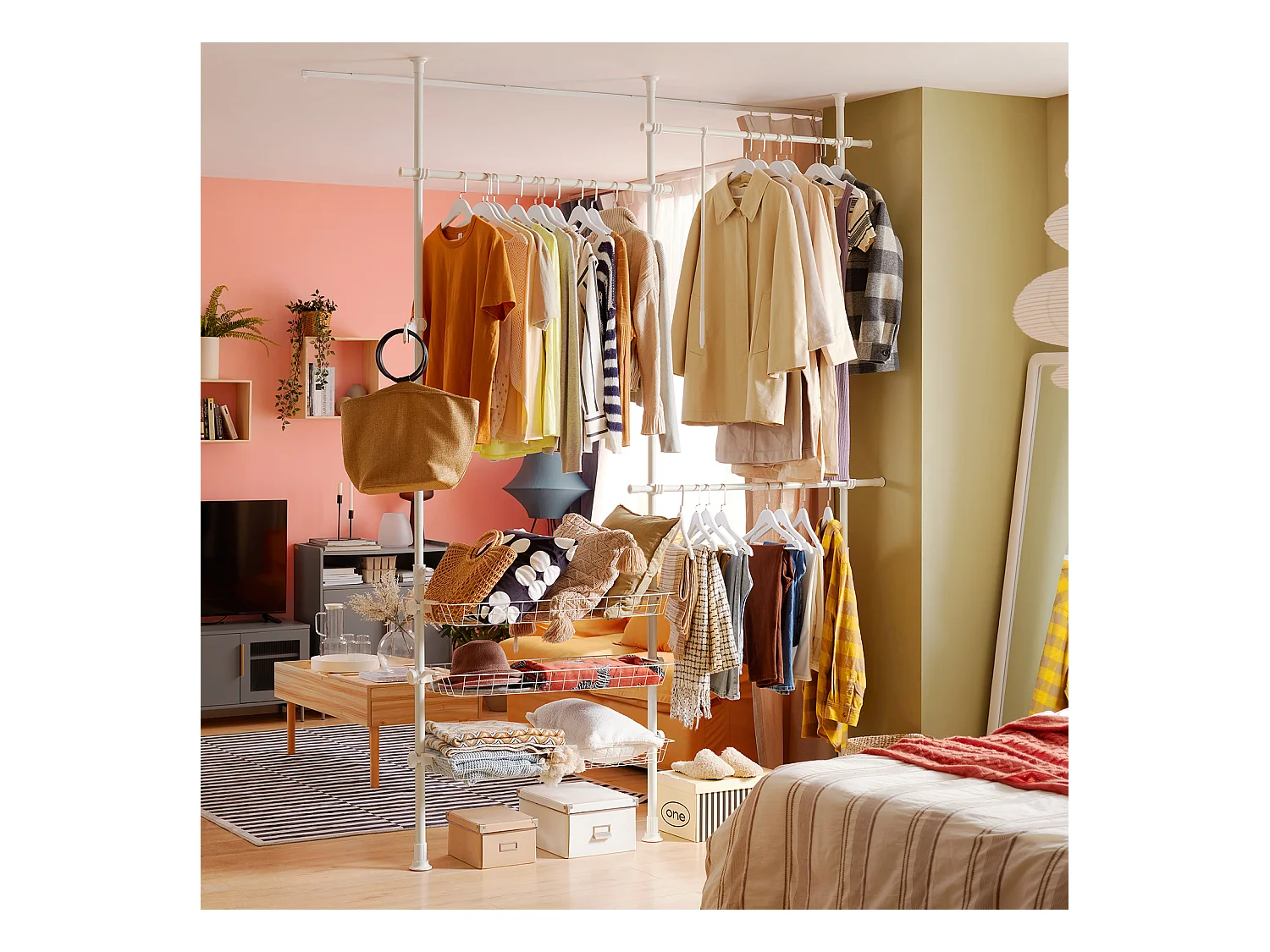 SoBuy FRG34-W Kledingkast Telescoop Herkule Systeem, Kledingrek