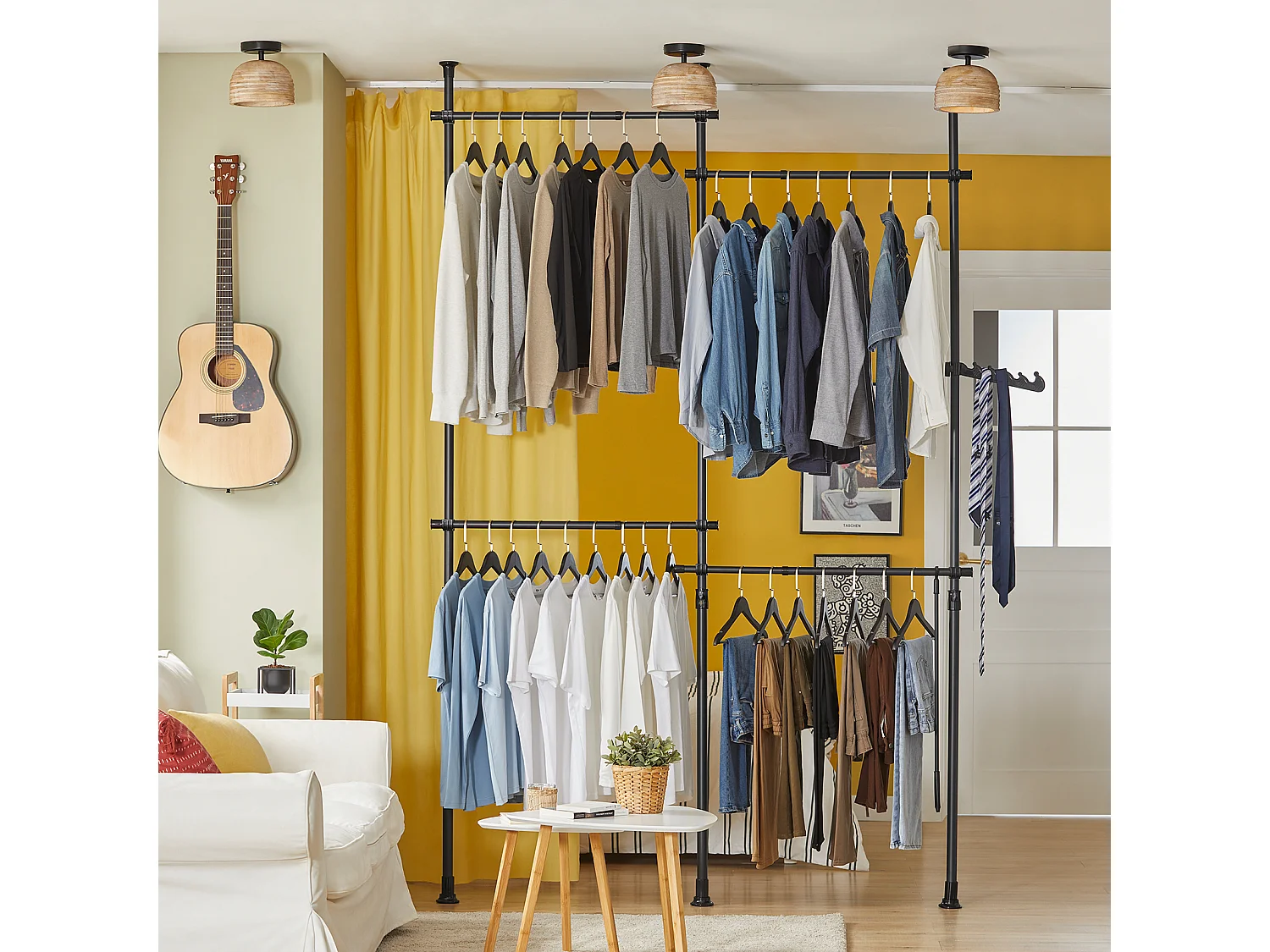 Télescopique Porte-Vêtements Système de Penderie Télescopique avec 4 Barres, KLS03-SCH