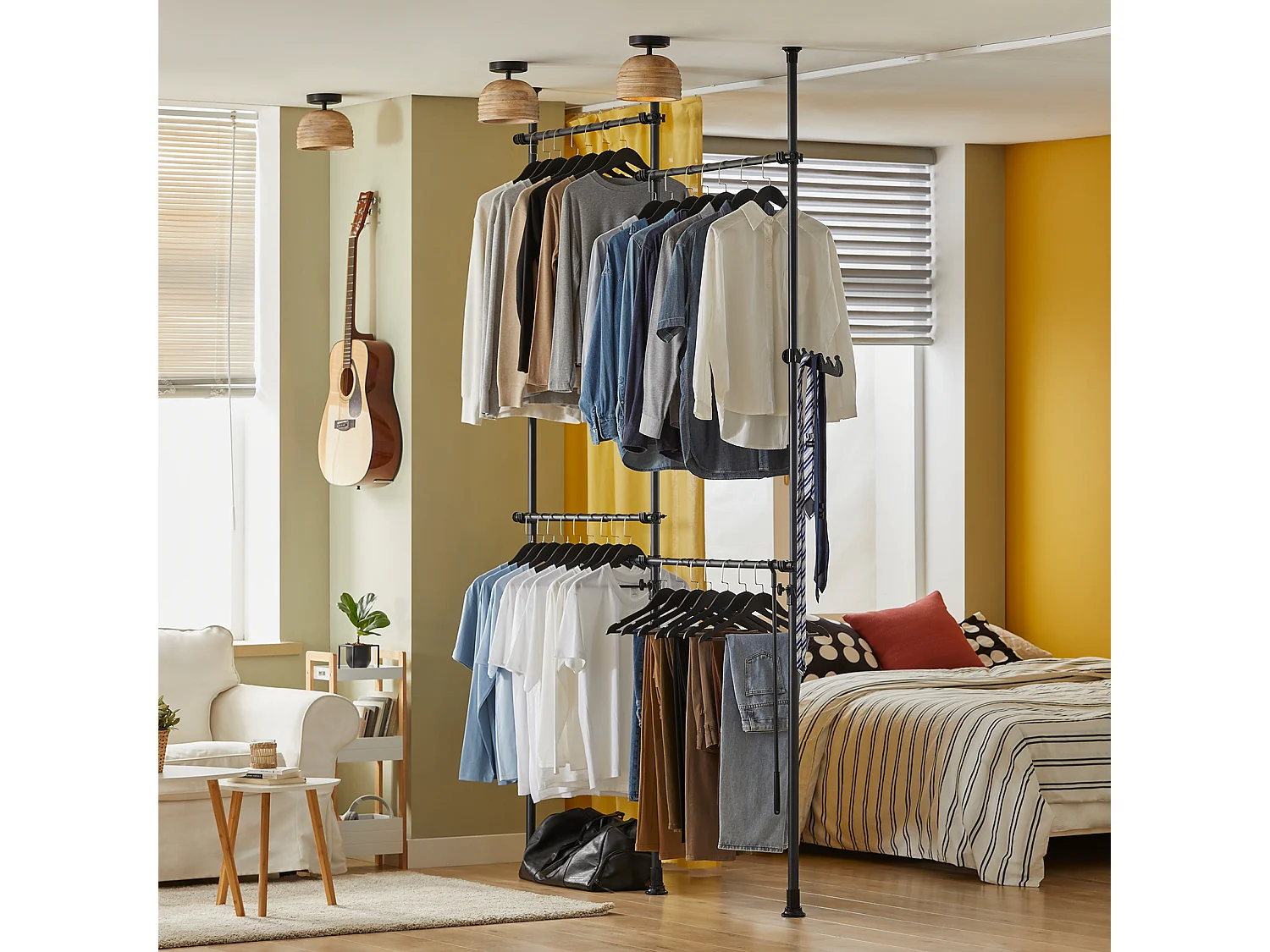 Télescopique Porte-Vêtements Système de Penderie Télescopique avec 4 Barres, KLS03-SCH