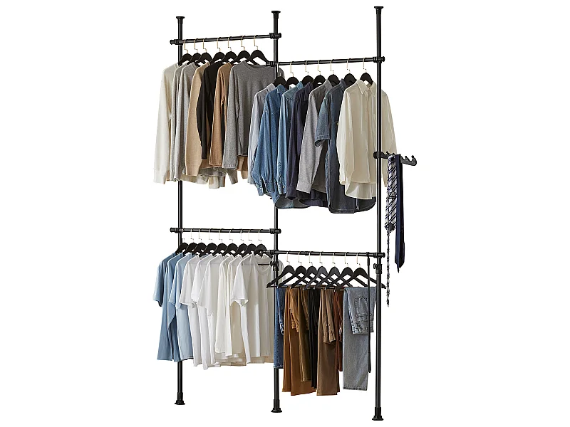 Télescopique Porte-Vêtements Système de Penderie Télescopique avec 4 Barres, KLS03-SCH