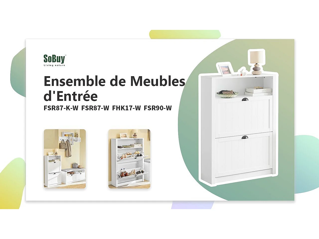 Meuble de Rangement à Chaussures Armoire à Chaussures Commode à Chaussures 2 abattants, FSR87-W