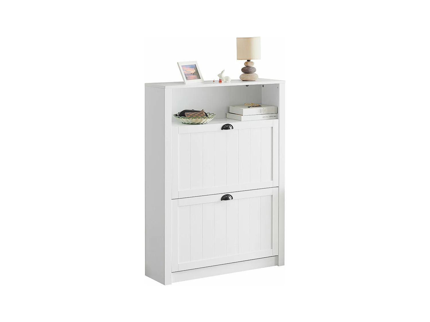 Meuble de Rangement à Chaussures Armoire à Chaussures Commode à Chaussures 2 abattants, FSR87-W