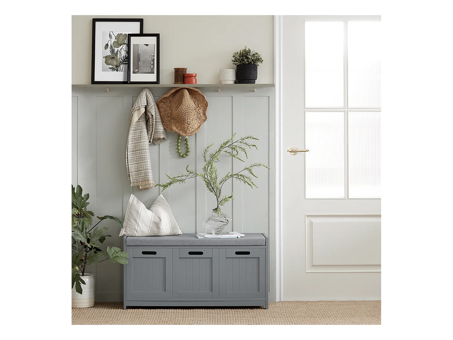 Banc de Rangement avec Coussin Rembourré Meuble d'Entrée Coffre Commode à Chaussures, FSR80-SG