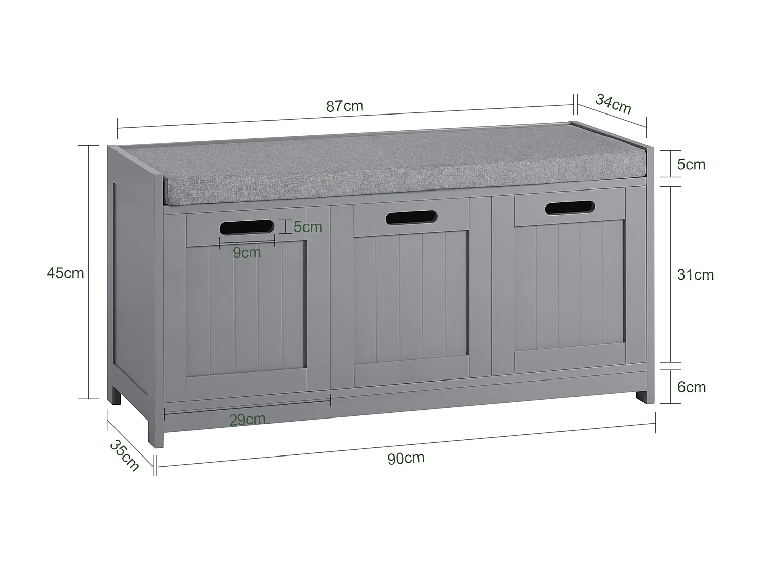 Banc de Rangement avec Coussin Rembourré Meuble d'Entrée Coffre Commode à Chaussures, FSR80-SG