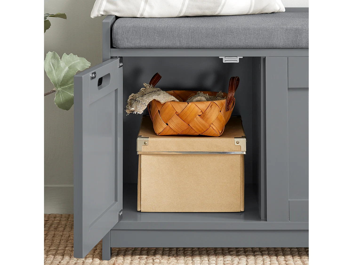 Banc de Rangement avec Coussin Rembourré Meuble d'Entrée Coffre Commode à Chaussures, FSR80-SG