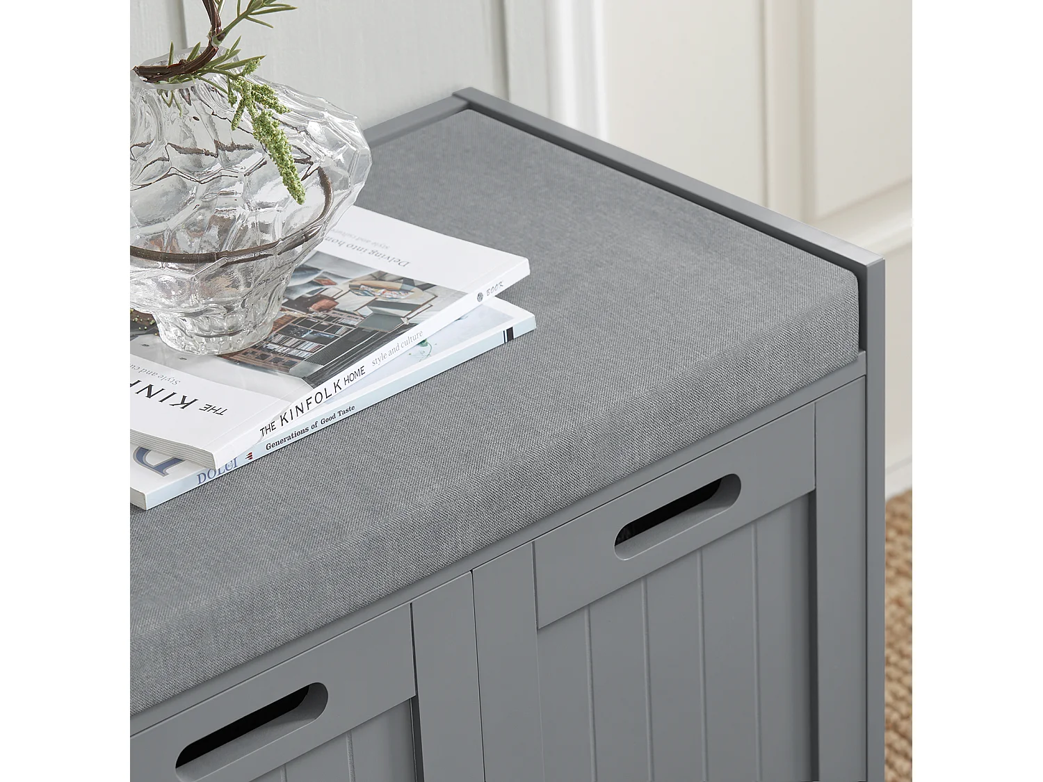 Banc de Rangement avec Coussin Rembourré Meuble d'Entrée Coffre Commode à Chaussures, FSR80-SG