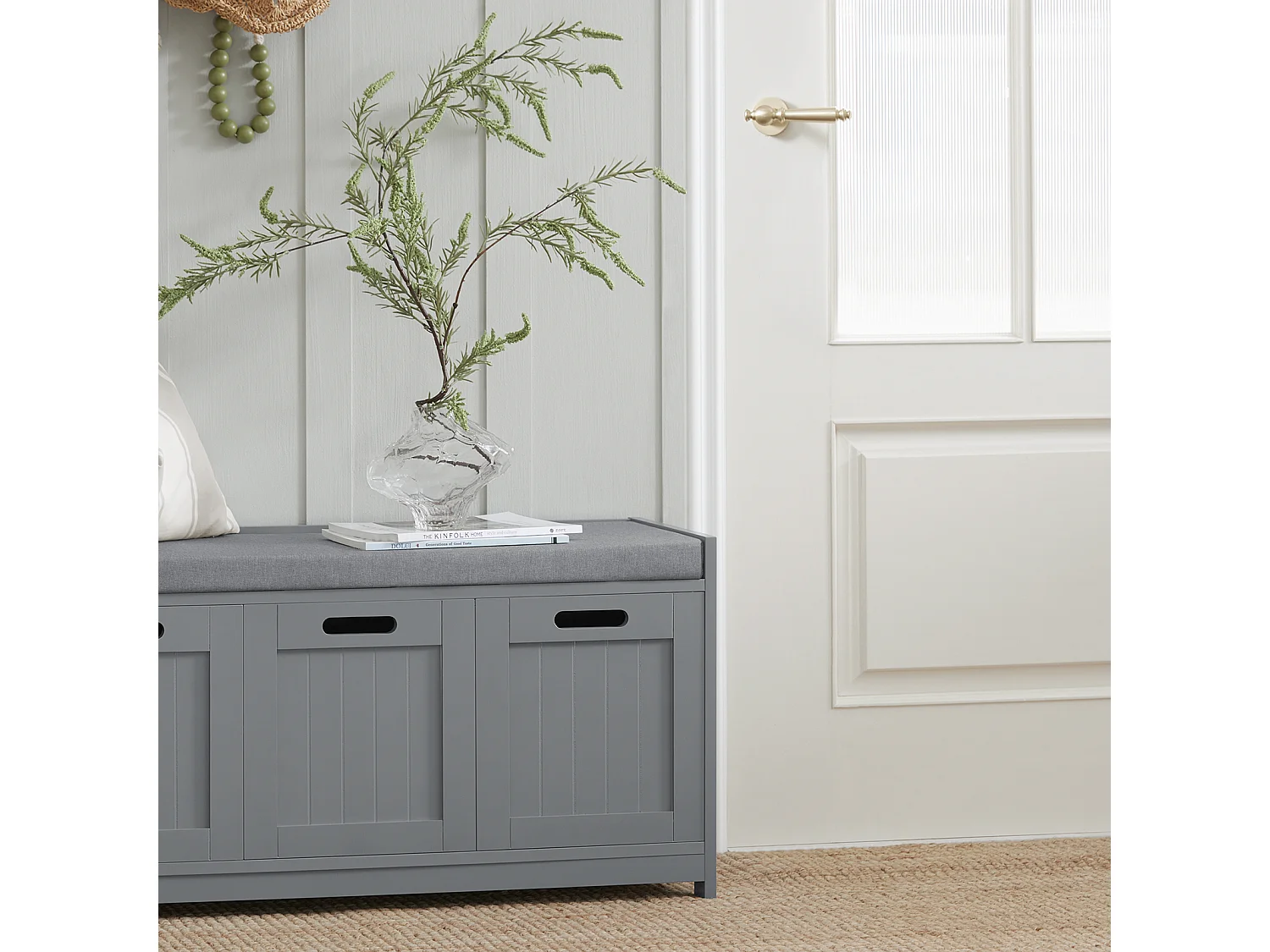 Banc de Rangement avec Coussin Rembourré Meuble d'Entrée Coffre Commode à Chaussures, FSR80-SG