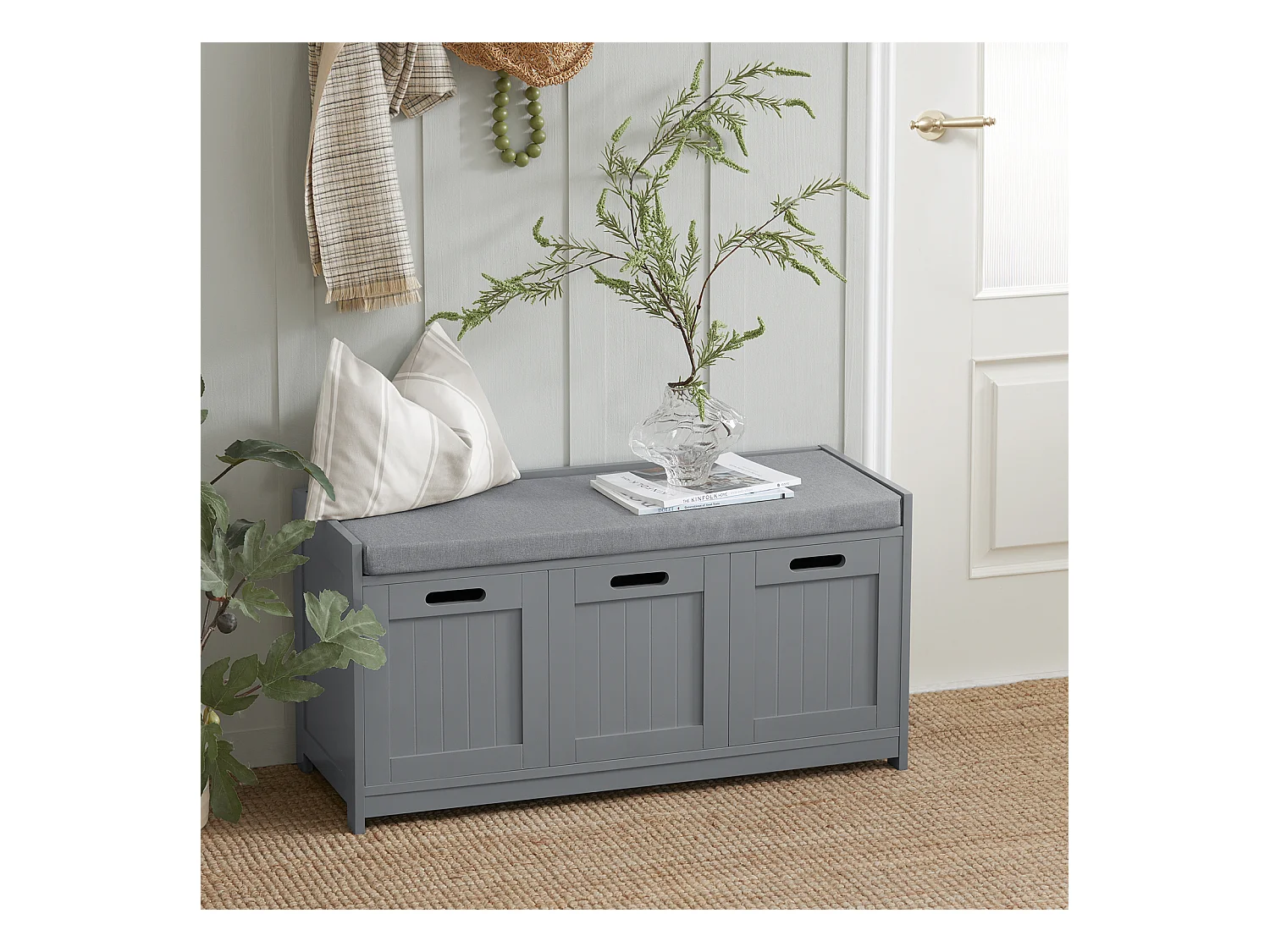 Banc de Rangement avec Coussin Rembourré Meuble d'Entrée Coffre Commode à Chaussures, FSR80-SG