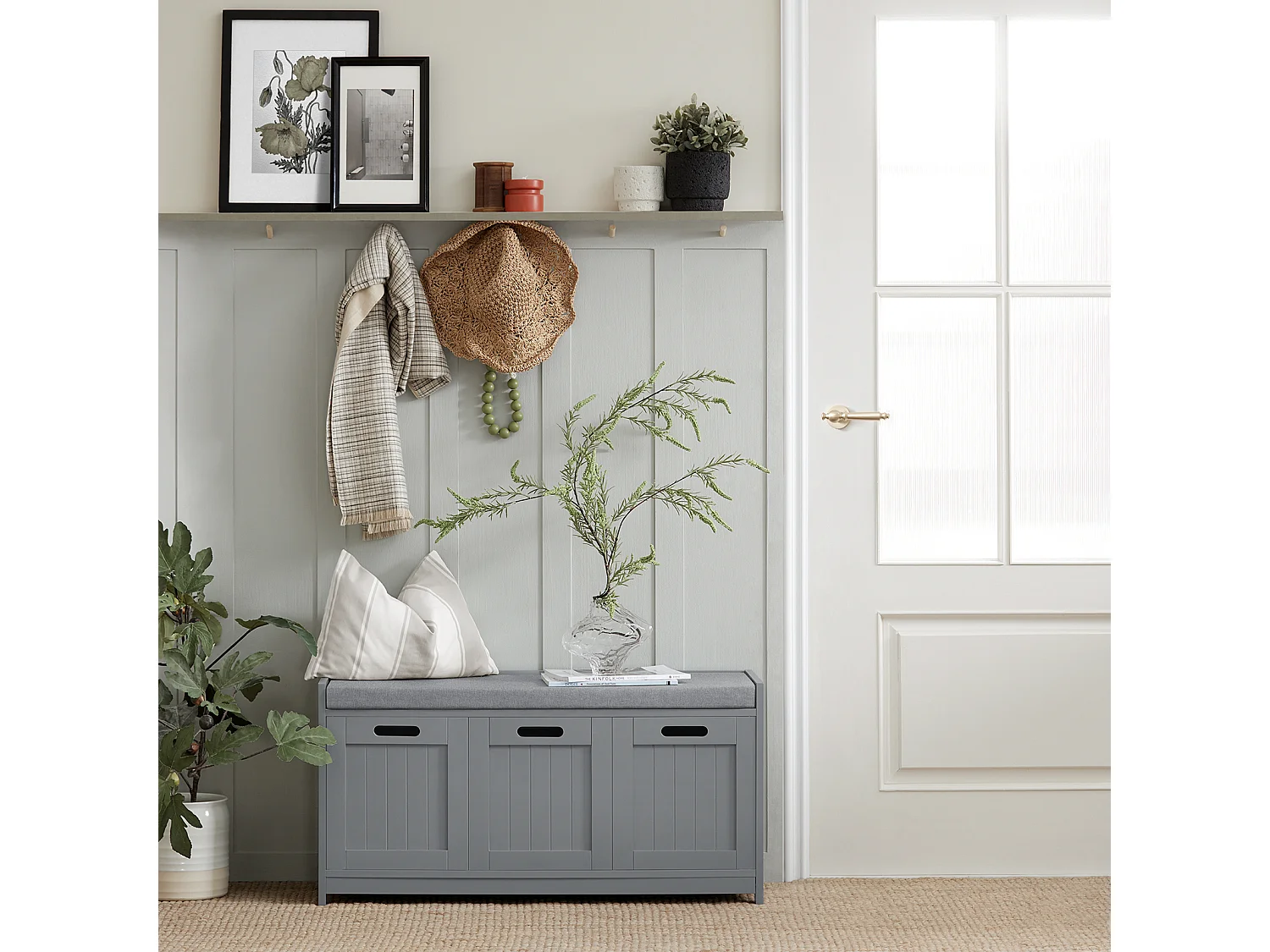 SoBuy Armário de sapatos com prateleira, banco, Banco com sapateira FSR80-SG