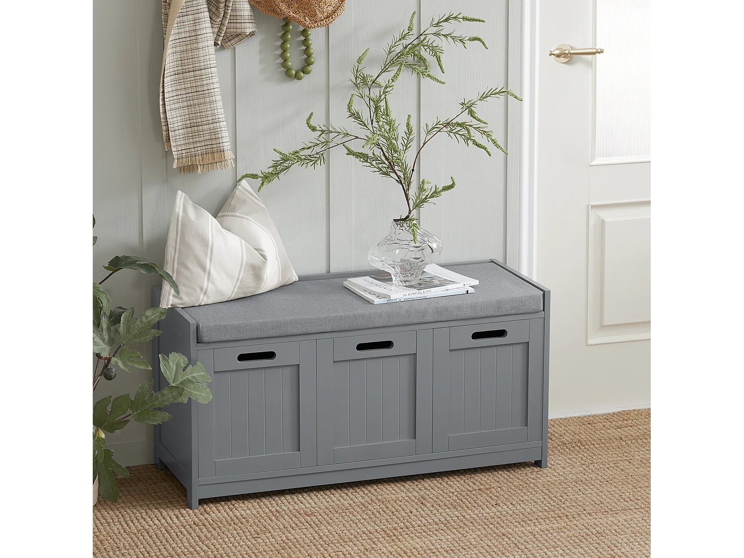 SoBuy Armário de sapatos com prateleira, banco, Banco com sapateira FSR80-SG