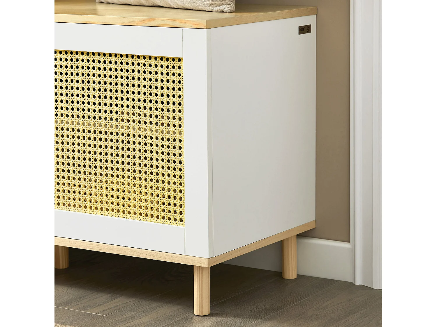 SoBuy FSR103-WN Schoenenbank, Garderobebank, Schoenenrek met Zitvlak, Opbergbank, Schoenenkast, Stoel met Opbergruimte, Entree Meubilair met 2 Deuren