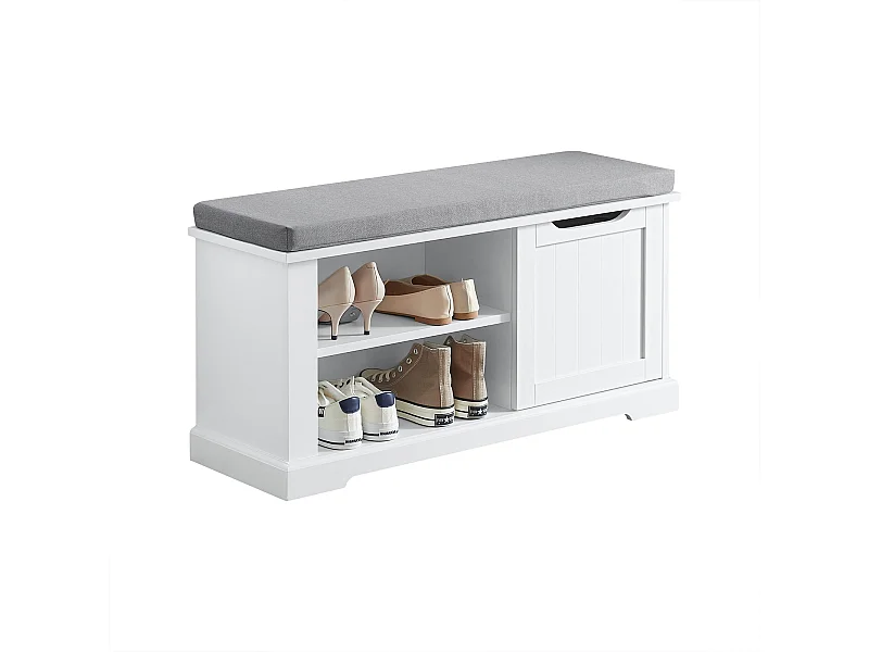 Banc de Rangement avec Coussin Rembourré Meuble Bas Entrée Commode à Chaussure Banquette, FSR84-W