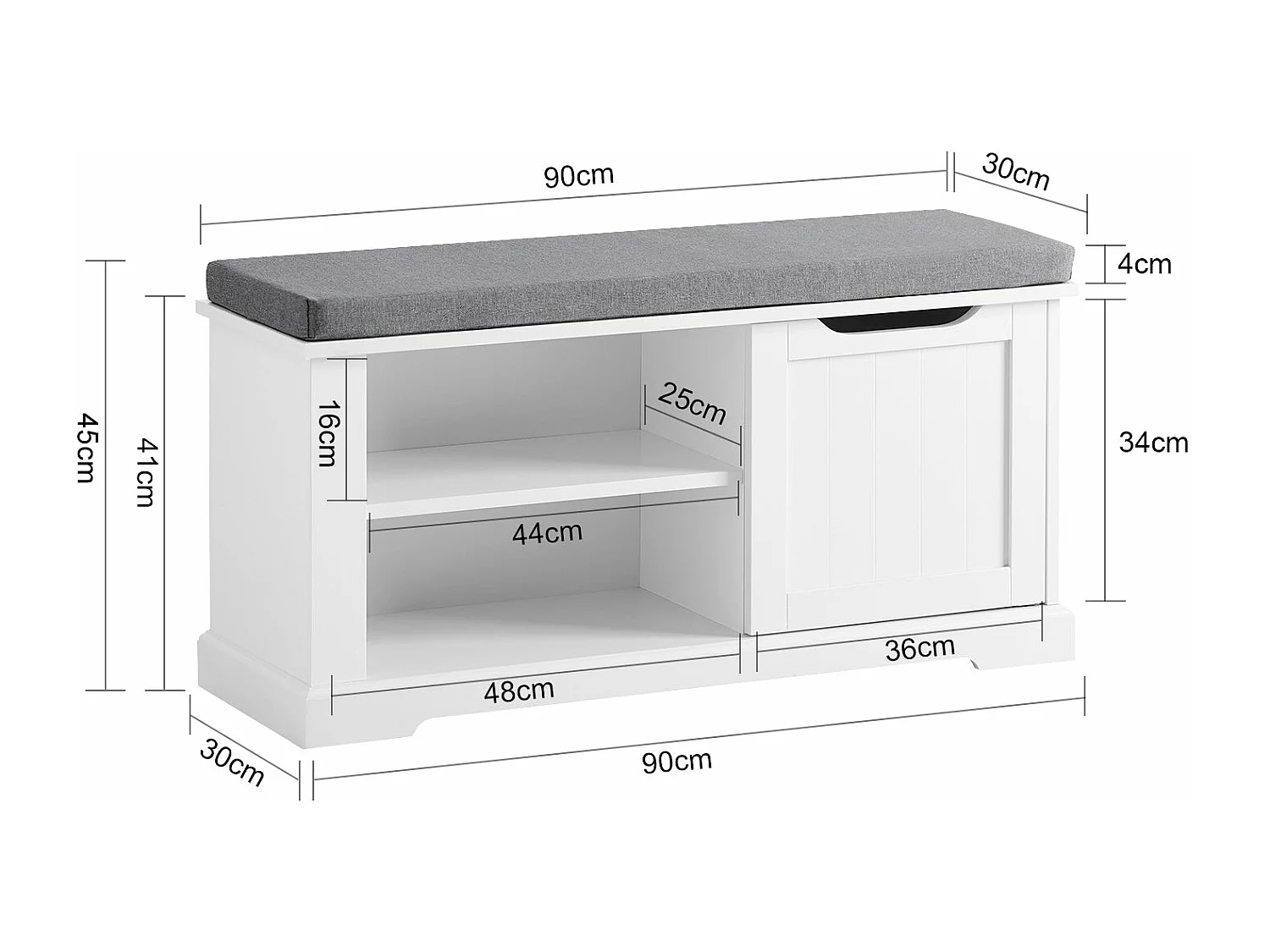 Banc de Rangement avec Coussin Rembourré Meuble Bas Entrée Commode à Chaussure Banquette, FSR84-W