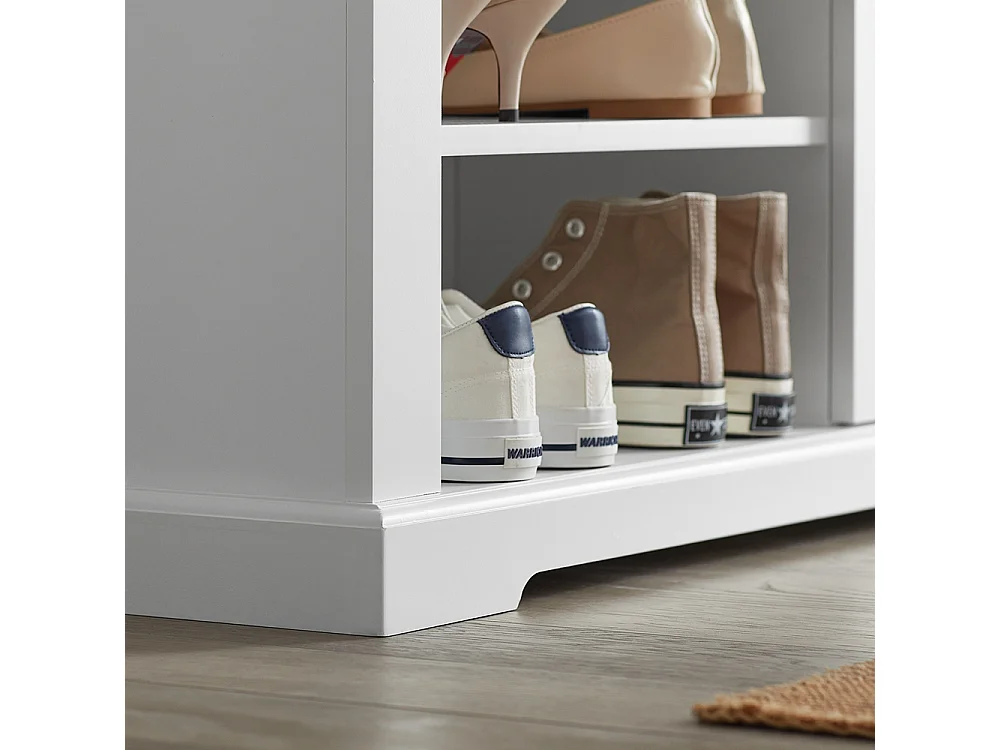 Banc de Rangement avec Coussin Rembourré Meuble Bas Entrée Commode à Chaussure Banquette, FSR84-W