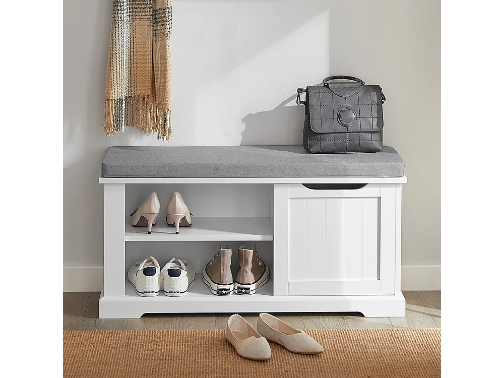 Banc de Rangement avec Coussin Rembourré Meuble Bas Entrée Commode à Chaussure Banquette, FSR84-W