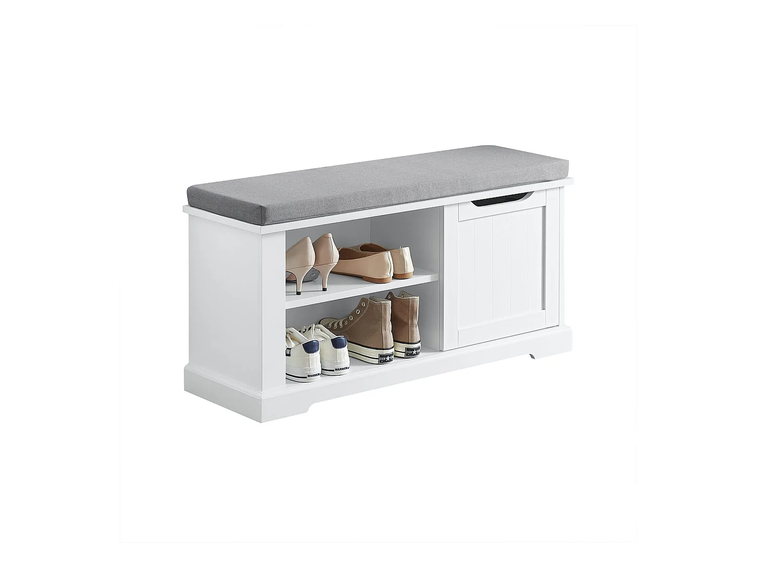 Banc de Rangement avec Coussin Rembourré Meuble Bas Entrée Commode à Chaussure Banquette, FSR84-W