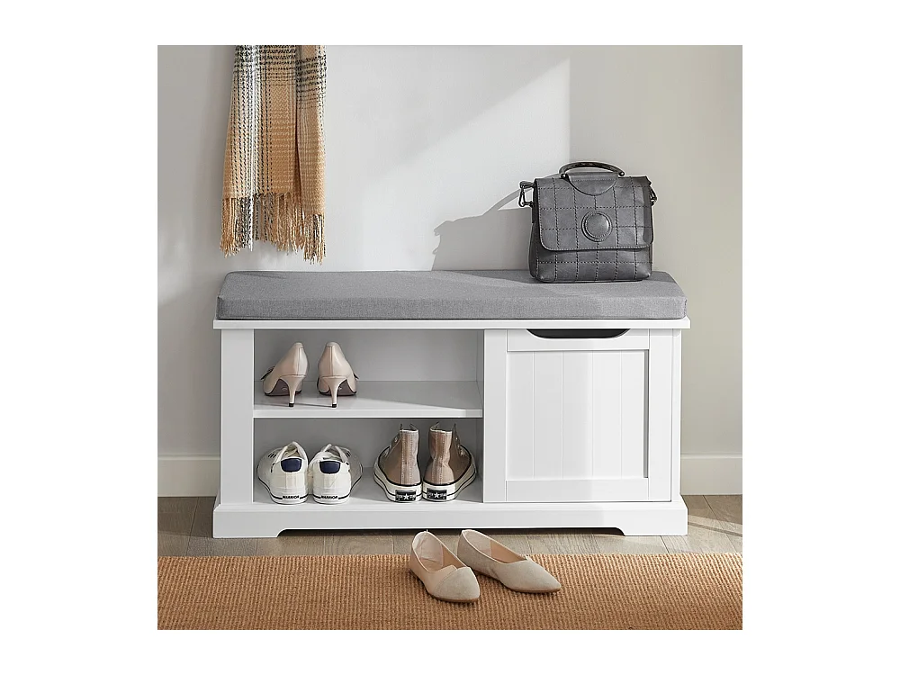 Banc de Rangement avec Coussin Rembourré Meuble Bas Entrée Commode à Chaussure Banquette, FSR84-W