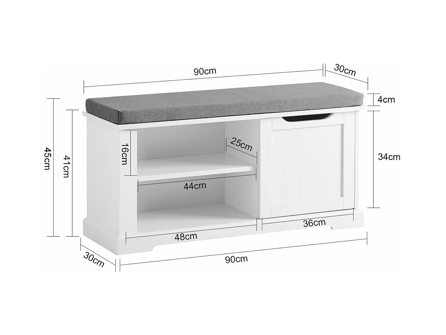 Banc de Rangement avec Coussin Rembourré Meuble Bas Entrée Commode à Chaussure Banquette, FSR84-W