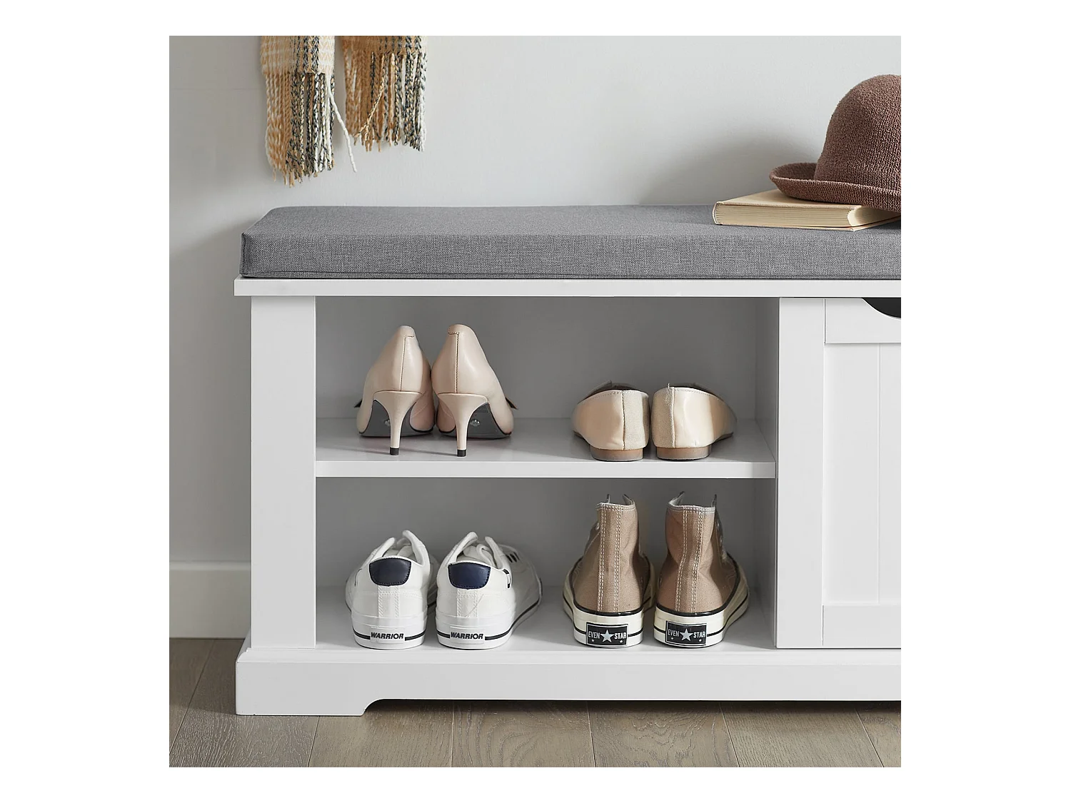 Banc de Rangement avec Coussin Rembourré Meuble Bas Entrée Commode à Chaussure Banquette, FSR84-W