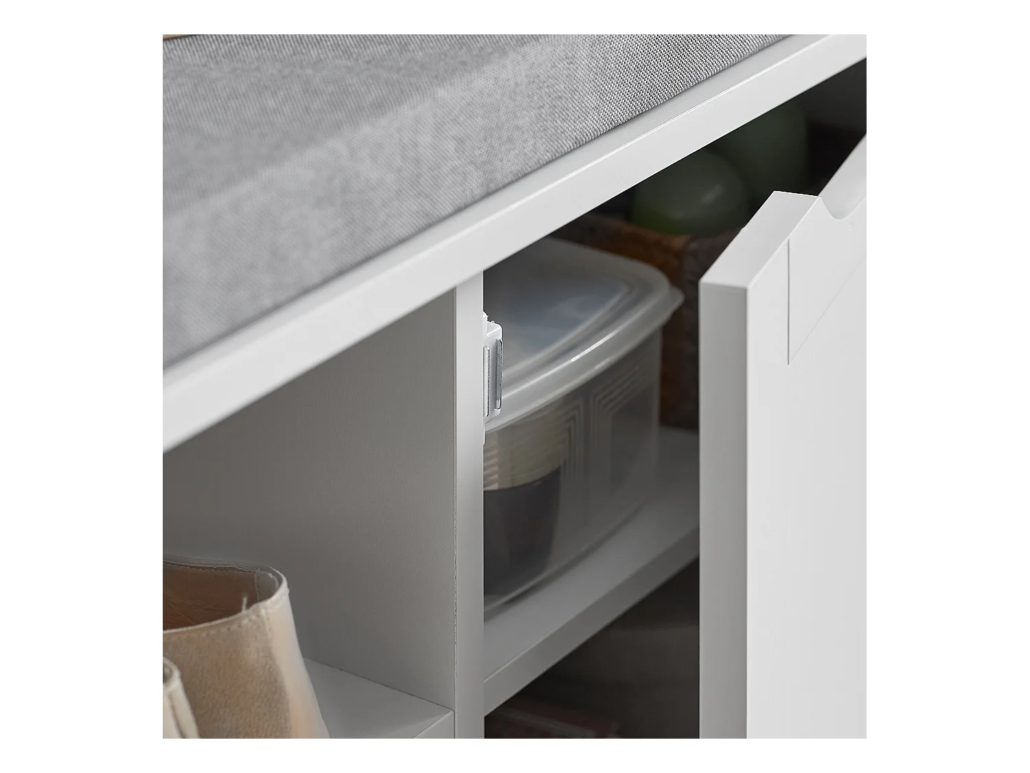 Banc de Rangement avec Coussin Rembourré Meuble Bas Entrée Commode à Chaussure Banquette, FSR84-W