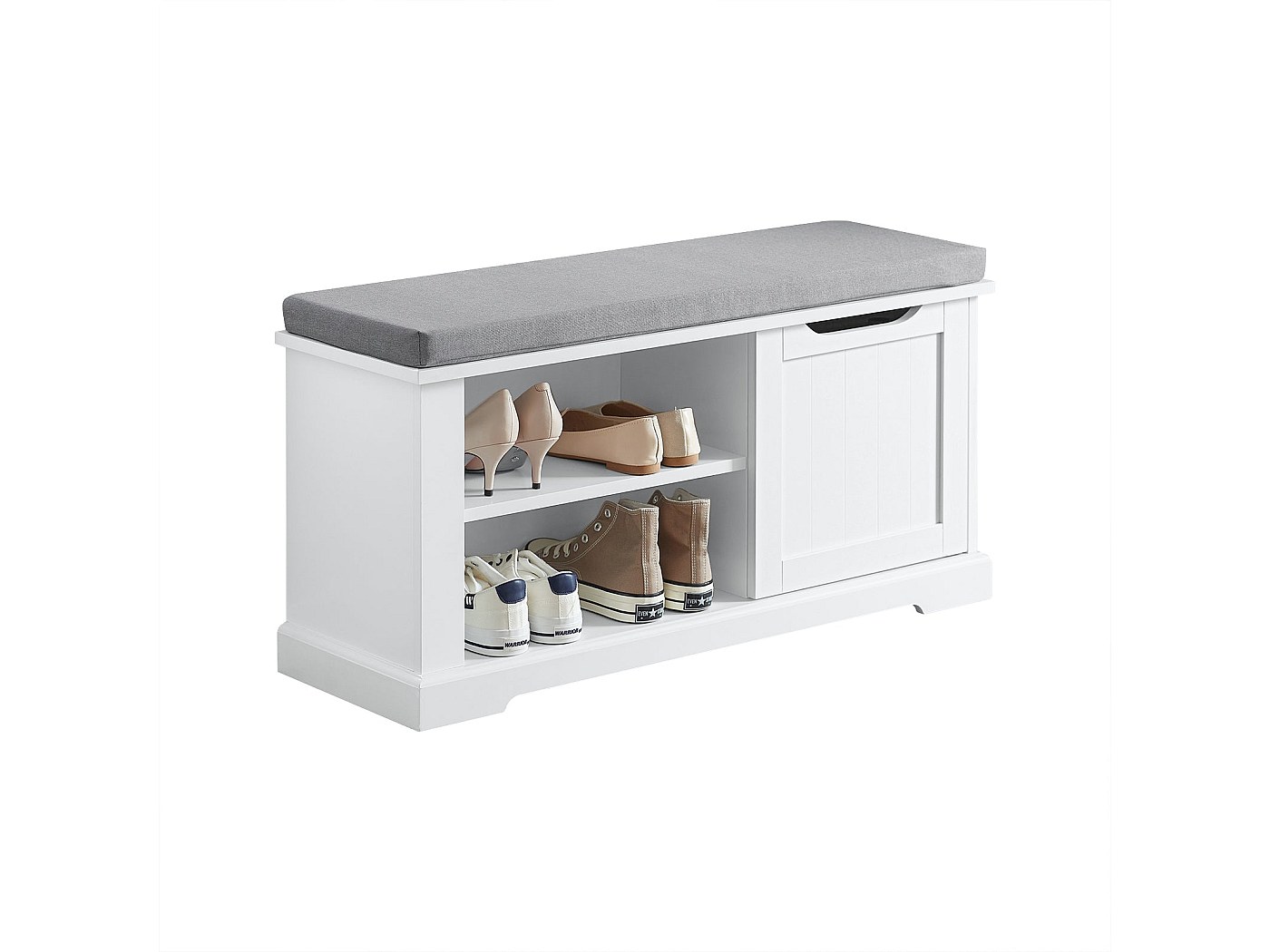 Banc De Rangement Avec Couvercle Rembourré – 76x38x38 Cm, Capacité 75 L – Pliable, En Tissu Bouclé – Blanc, Pour Salon Ou Chambre