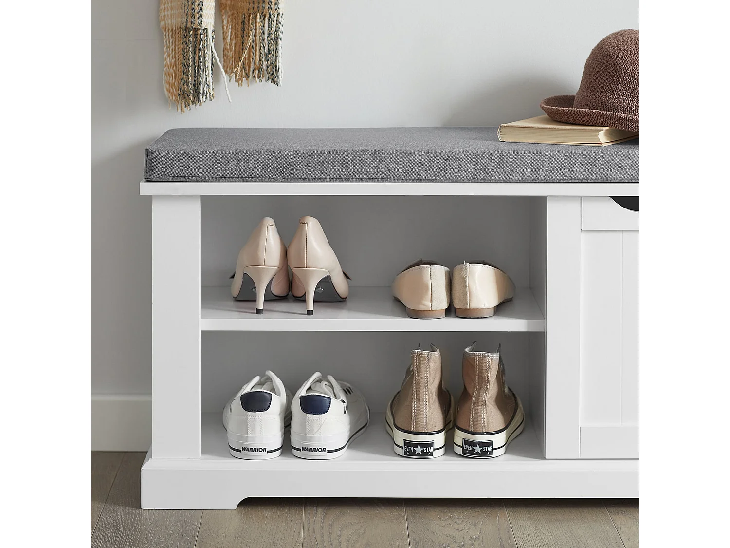 Banc de Rangement avec Coussin Rembourré Meuble Bas Entrée Commode à Chaussure Banquette, FSR84-W