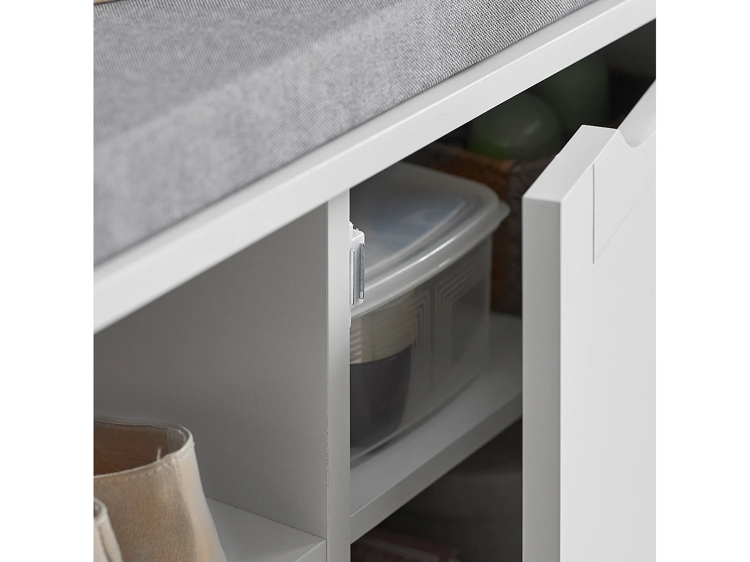 Banc de Rangement avec Coussin Rembourré Meuble Bas Entrée Commode à Chaussure Banquette, FSR84-W