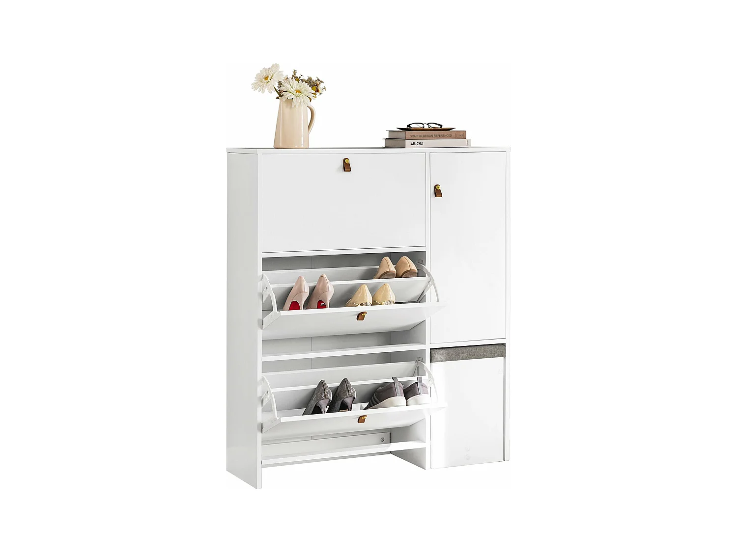Meuble de Rangement à Chaussures Armoire à Chaussures Commode à Chaussures 3 abattants, FSR107-W