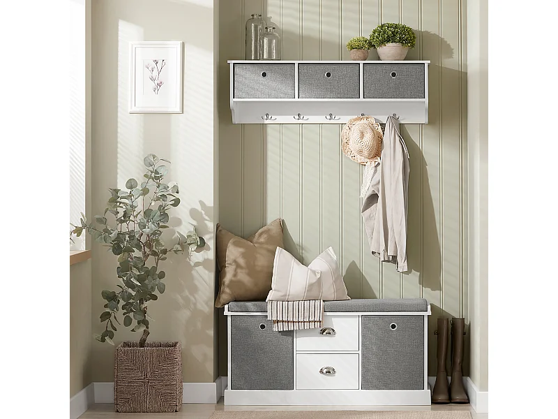 Banc de Rangement avec Coussin Rembourré Meuble Bas Entrée Commode à Chaussure Banquette, FSR66-HG