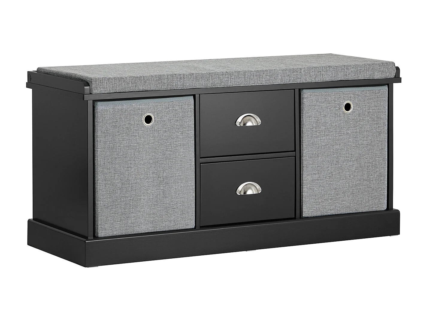 Banc de Rangement avec Coussin Rembourré, 2 Tiroirs et 2 Paniers Meuble Bas Entrée, FSR66-SCH