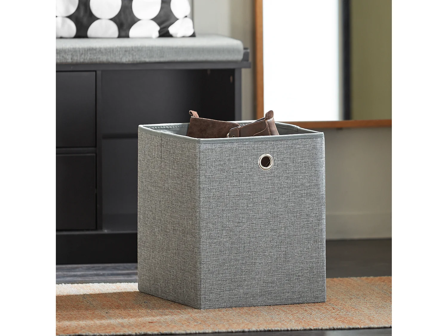 Banc de Rangement avec Coussin Rembourré, 2 Tiroirs et 2 Paniers Meuble Bas Entrée, FSR66-SCH