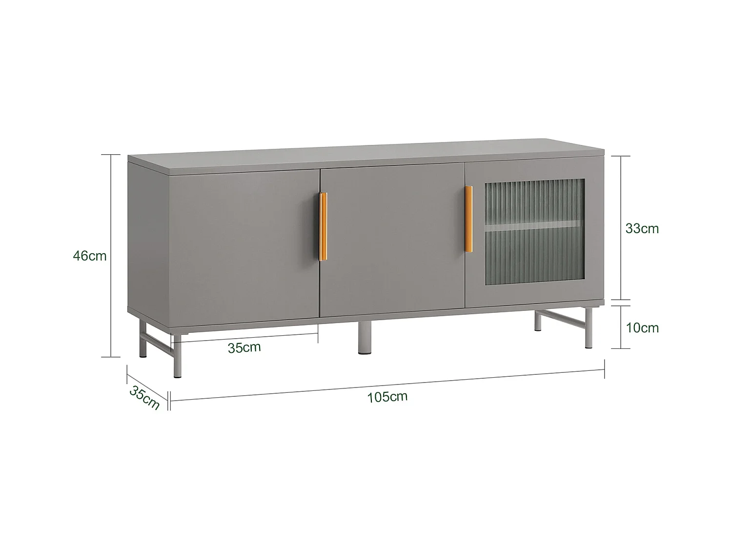 SoBuy FSR130-HG Schoenenkast, TV-Meubel, Lage Kast, Multifunctionele Kast, Vrijstaande Opbergkast Opbergplank met 3 Deuren en Verstelbare Planken