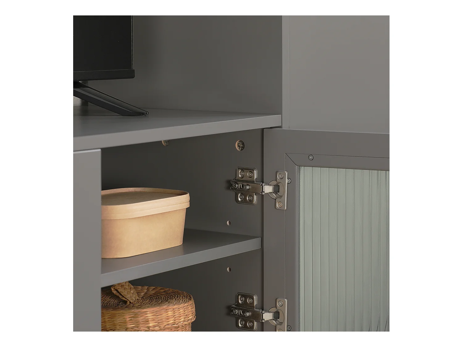 SoBuy FSR130-HG Schoenenkast, TV-Meubel, Lage Kast, Multifunctionele Kast, Vrijstaande Opbergkast Opbergplank met 3 Deuren en Verstelbare Planken